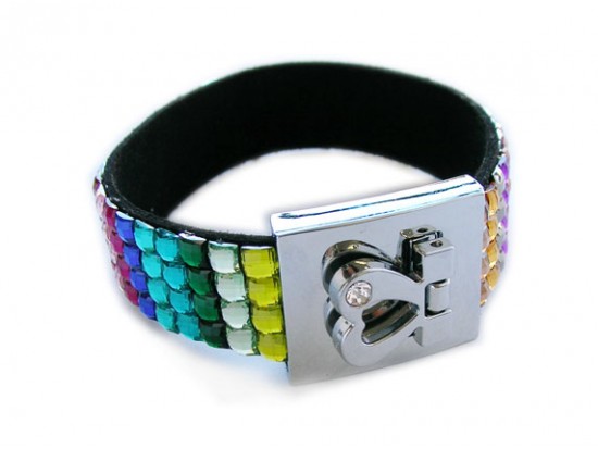 Multi-Colored Crystal Strap Bracelet With Silver Heart Clasp Multi-Colored Crystal Strap Bracelet With Silver Heart Clasp