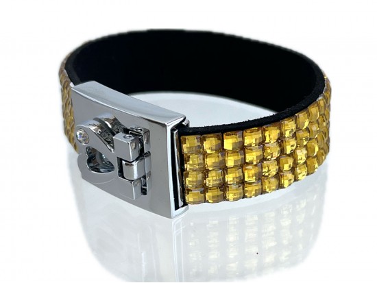 Topaz Yellow Crystal Strap Bracelet With Silver Heart Clasp Topaz Yellow Crystal Strap Bracelet With Silver Heart Clasp