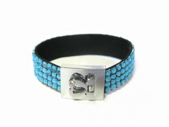 Blue Zircon Crystal Strap Bracelet With Silver Heart Clasp