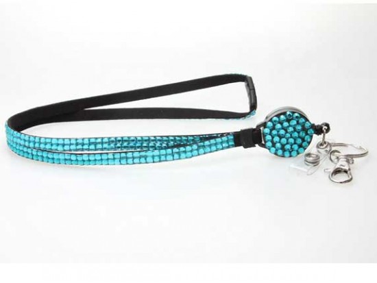 Blue Zircon Crystal Pull Lanyard Breakaway ID Tags or Eye Glass Blue Zircon Crystal Pull Lanyard Breakaway ID Tags or Eye Glass