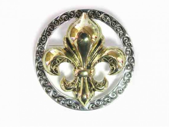 2-Tone Gold Silver Fleur De Lis Ring Brooch