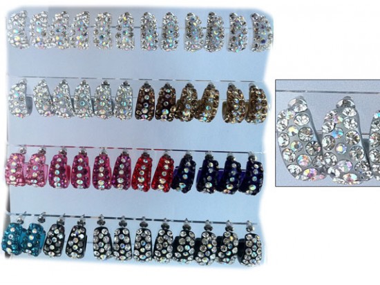 Assorted 3 Row Crystal Hoop Post Earring Card 24Pk