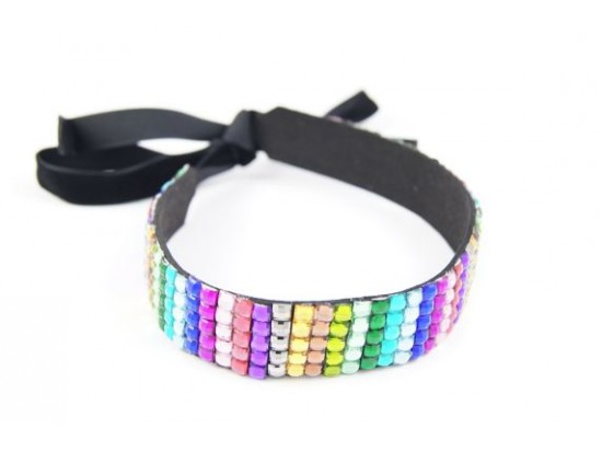Dark Multi Crystal 5 Row Headband Tie