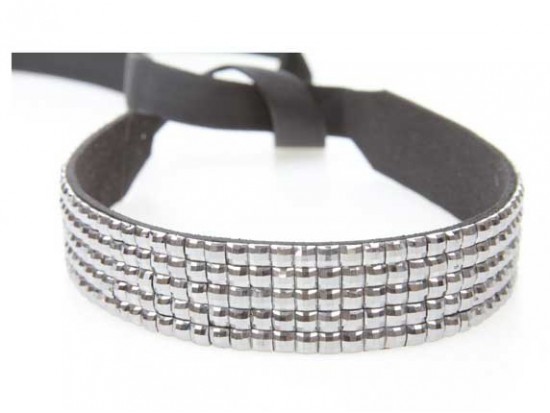 Hematite Crystal 5 Row Headband Tie