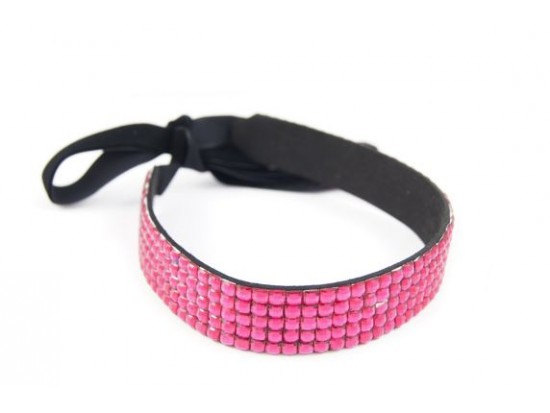 Hot Pink Crystal 5 Row Headband Tie
