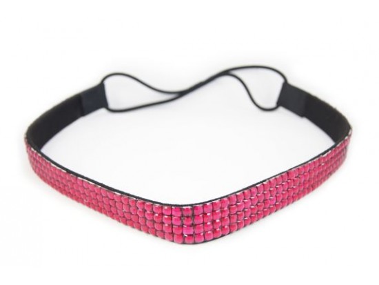 Hot Pink Crystal 5 Row Headband Stretch
