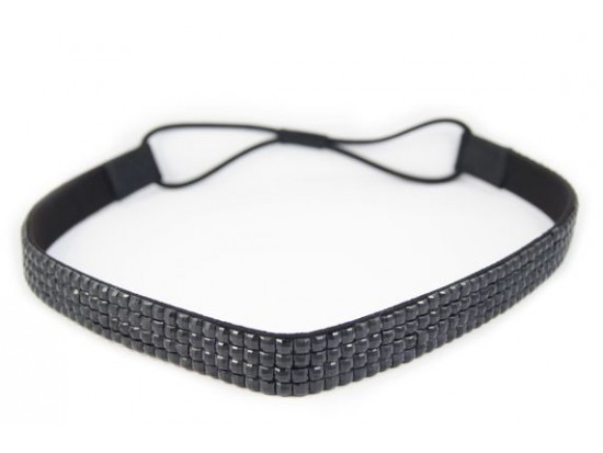 Jet Crystal 5 Row Headband Stretch