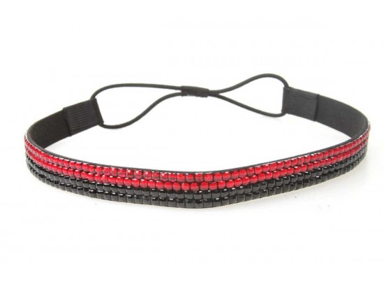 Jet Red Crystal 5 Row Headband Stretch
