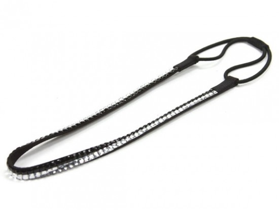 Black & Clear Crystal 2 Row Headband Stretch