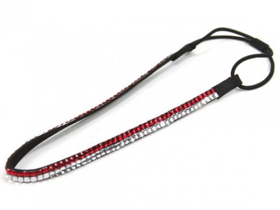 Red & Clear Crystal 2 Row Headband Stretch