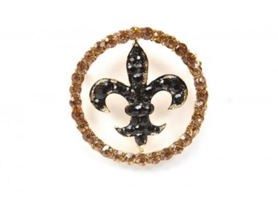 Black Gold Crystal Fleur-De-lIs Ring Brooch