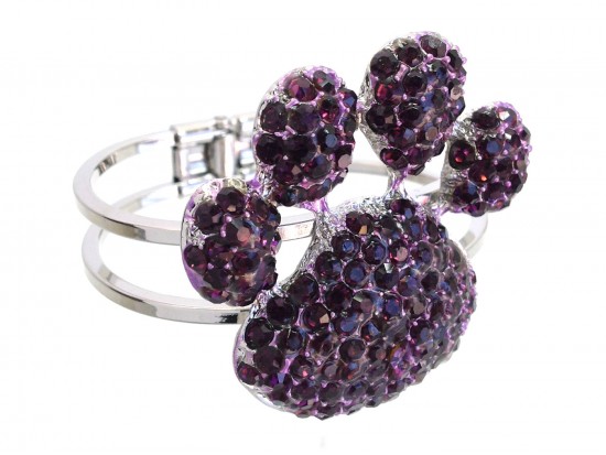 Purple Crystal Paw Print Hinge Cuff Bracelet