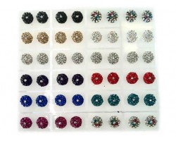 Assorted Color Crystal 11mm Round Post Earring Cards