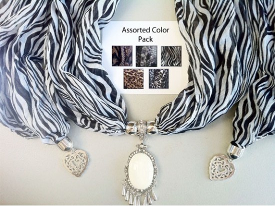 Animal Color Scarf Oval Cabochon Pendant Necklace 6pcs