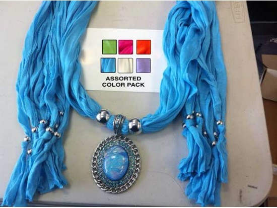 Assorted Color Scarf Oval Cabochon Pendant Necklace 6pcs