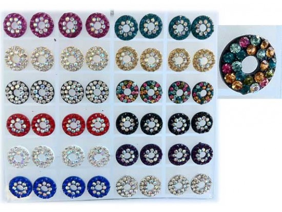 Assorted Crystal Round With Hole Center 24Pk Earring Card Assorted Crystal Round With Hole Center 24Pk Earring Card