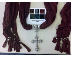 Dark Assorted Scarf Antique Silver Crystal Cross Pendant Necklace 6 Pack