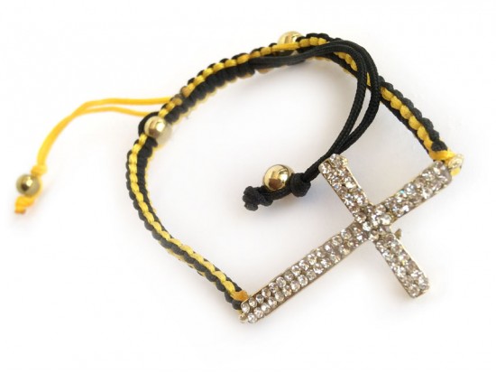 Clear Crystal Black & Gold Braided Macramé Bracelet Clear Crystal Black & Gold Braided Macramé Bracelet
