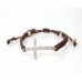 Clear Crystal Gold Cross Brown Braided Macramé Bracelet