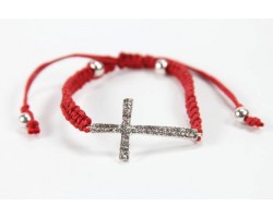 Clear Crystal Silver Cross Red Braided Macramé Bracelet