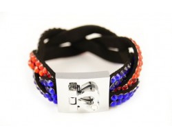 Blue Orange Crystal Braid Strap Bracelet With Silver Heart Clasp