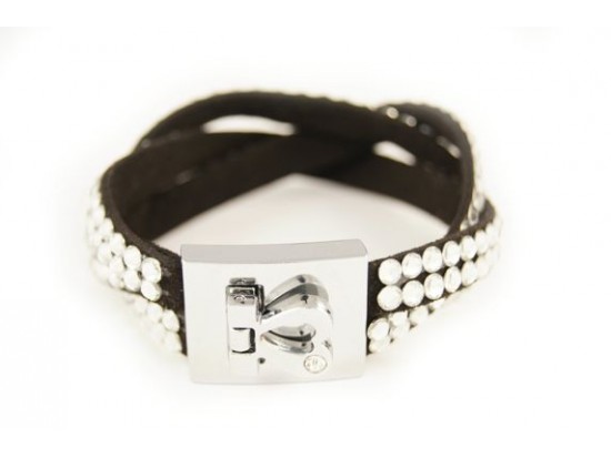 Clear Crystal Braid Strap Bracelet With Silver Heart Clasp