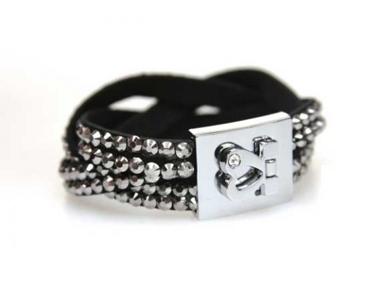 Hematite Crystal Braid Strap Bracelet With Silver Heart Clasp