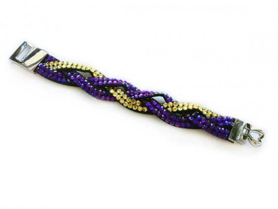 Purple and Gold Crystal Braid Strap Bracelet With Silver Heart Clasp