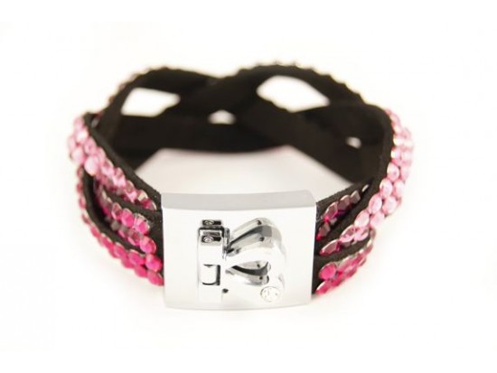 Pink and Hot Pink Crystal Braid Strap Bracelet With Silver Heart Clasp Pink and Hot Pink Crystal Braid Strap Bracelet With Silver Heart Clasp