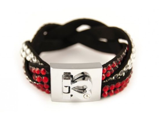 Red Clear Crystal Braid Strap Bracelet With Silver Heart Clasp