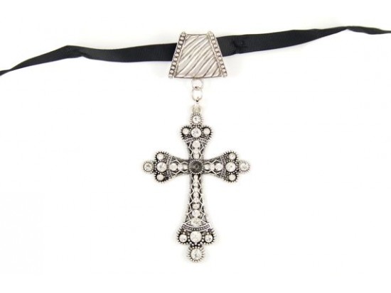 Cross Lace Cutout with Crystal Scarf Necklace Pendant Cross Lace Cutout with Crystal Scarf Necklace Pendant