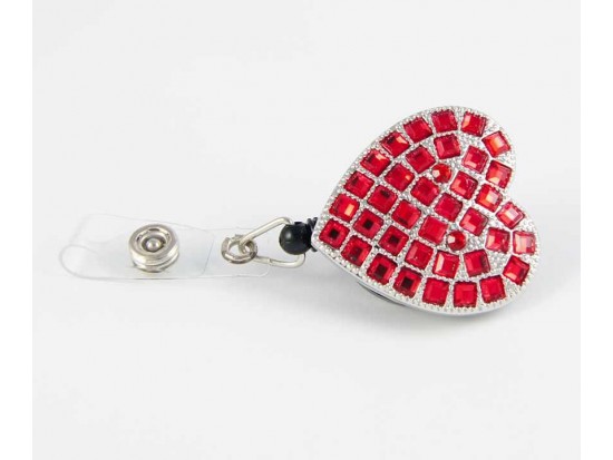 Red Crystal Heart Retractable Key Chain/ID Holder Red Crystal Heart Retractable Key Chain/ID Holder