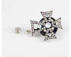 Crystal Pointed Cross Retractable Key Chain/ID Holder