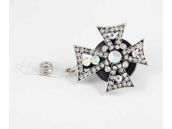 Crystal Pointed Cross Retractable Key Chain/ID Holder