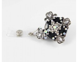 Crystal Filigree Cutout Cross Retractable Key Chain/ID Holder