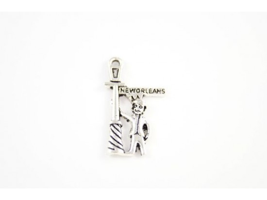 New Orleans Man At Light Post Antique Silver Plate Charm