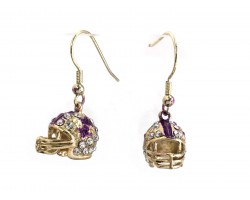 Purple Gold Crystal Football Helmet Hook Earrings