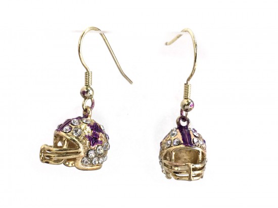 Purple Gold Crystal Football Helmet Hook Earrings