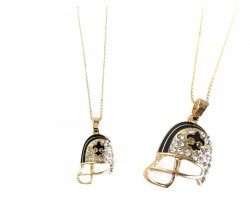 Black Gold Flat Football Helmet Fleur De Lis Necklace