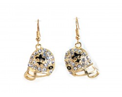 Black Gold Flat Football Helmet Fleur De Lis Earrings