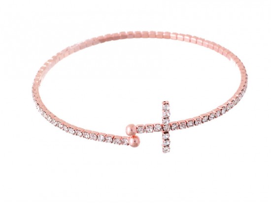 Copper Crystal Cuff Cross Bracelet