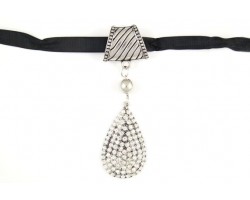 Silver Crystal Pave Teardrop Scarf Necklace Pendant