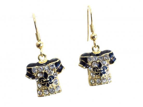Black Gold Crystal Football Jersey Hook Earrings