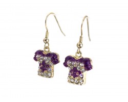 Purple Gold Crystal Football Jersey Hook Earrings