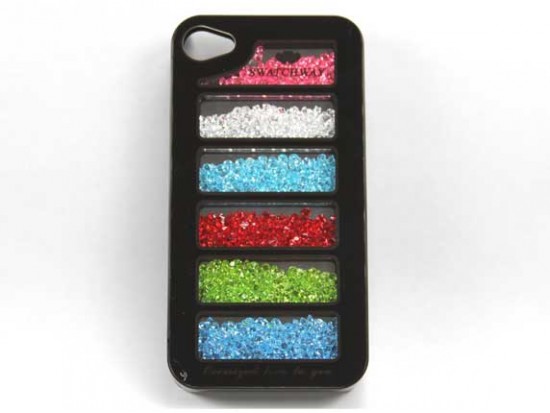 Black Assorted Crystal Rectangle Window iPhone 4 Cell Phone Case