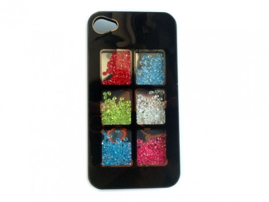Black Assorted Crystal Square Window iPhone 4 Cell Phone Case