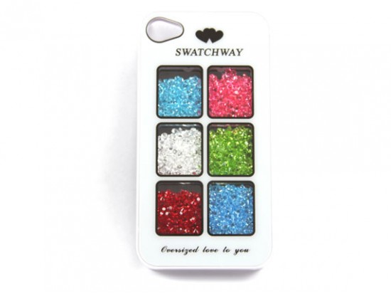 White Assorted Crystal Square Window iPhone 4 Cell Phone Case