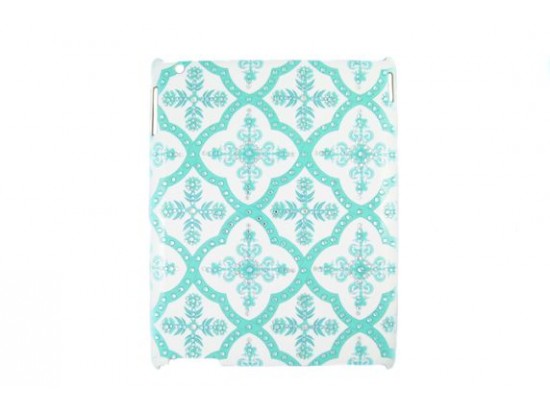 Tiffany Blue Baroque Floral Pattern Crystal iPad Case