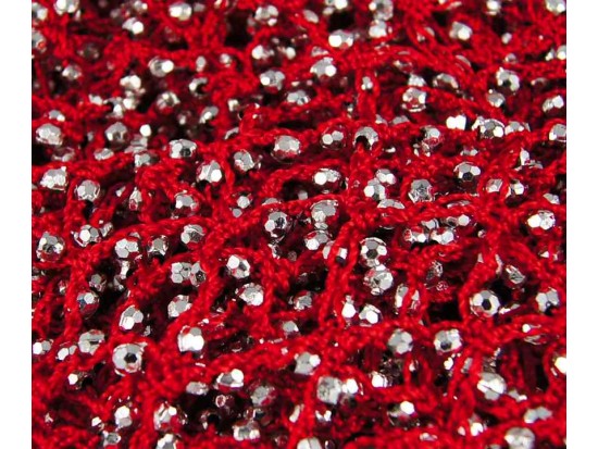 Red & Silver Beaded Crochet Shoulder Shawl