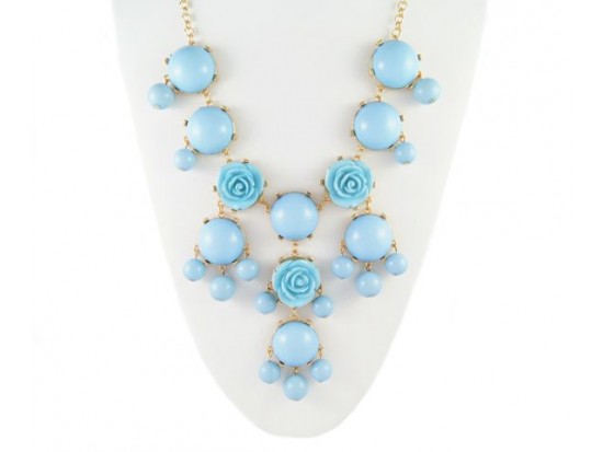 25mm Light Blue Flower Bubble Necklace with Gold Plate Chain